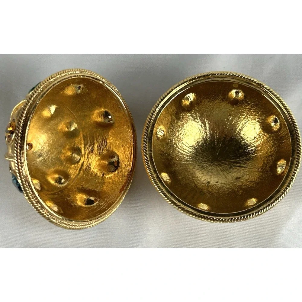 Vintage Napier Gold Toned Bejeweled Egg Shaped Trinket Box Missing Jewel Rare